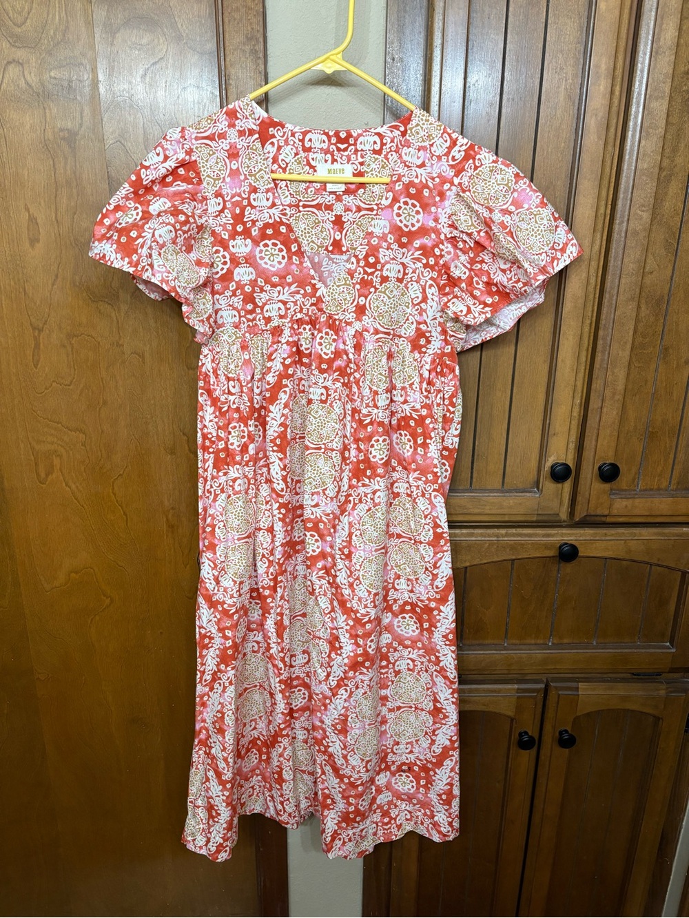 Maeve Coral and White Floral Midi Dress